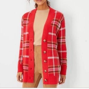 New Ann Tailor size XXL Plaid Red Women's Sweater Cardigan..ch